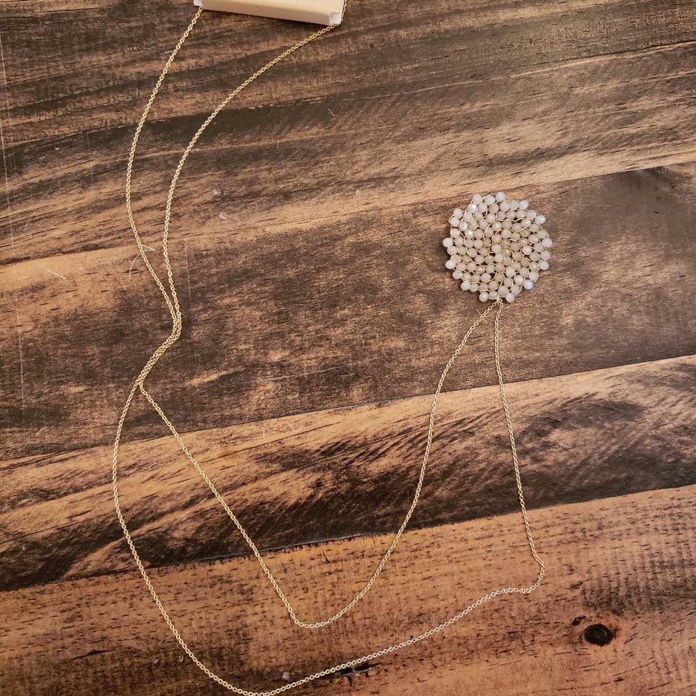 Beige Round Bead Pendant Necklace